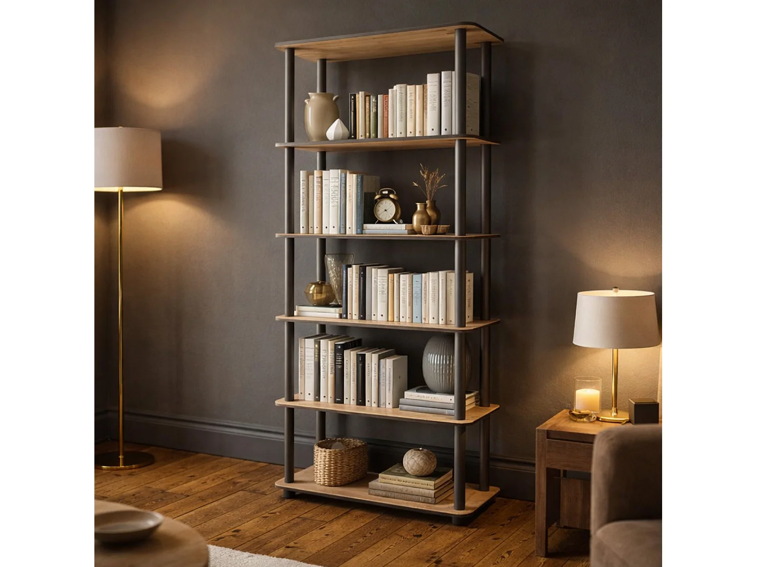 Étagère contemporaine effet chêne - 6 niveaux VIZA