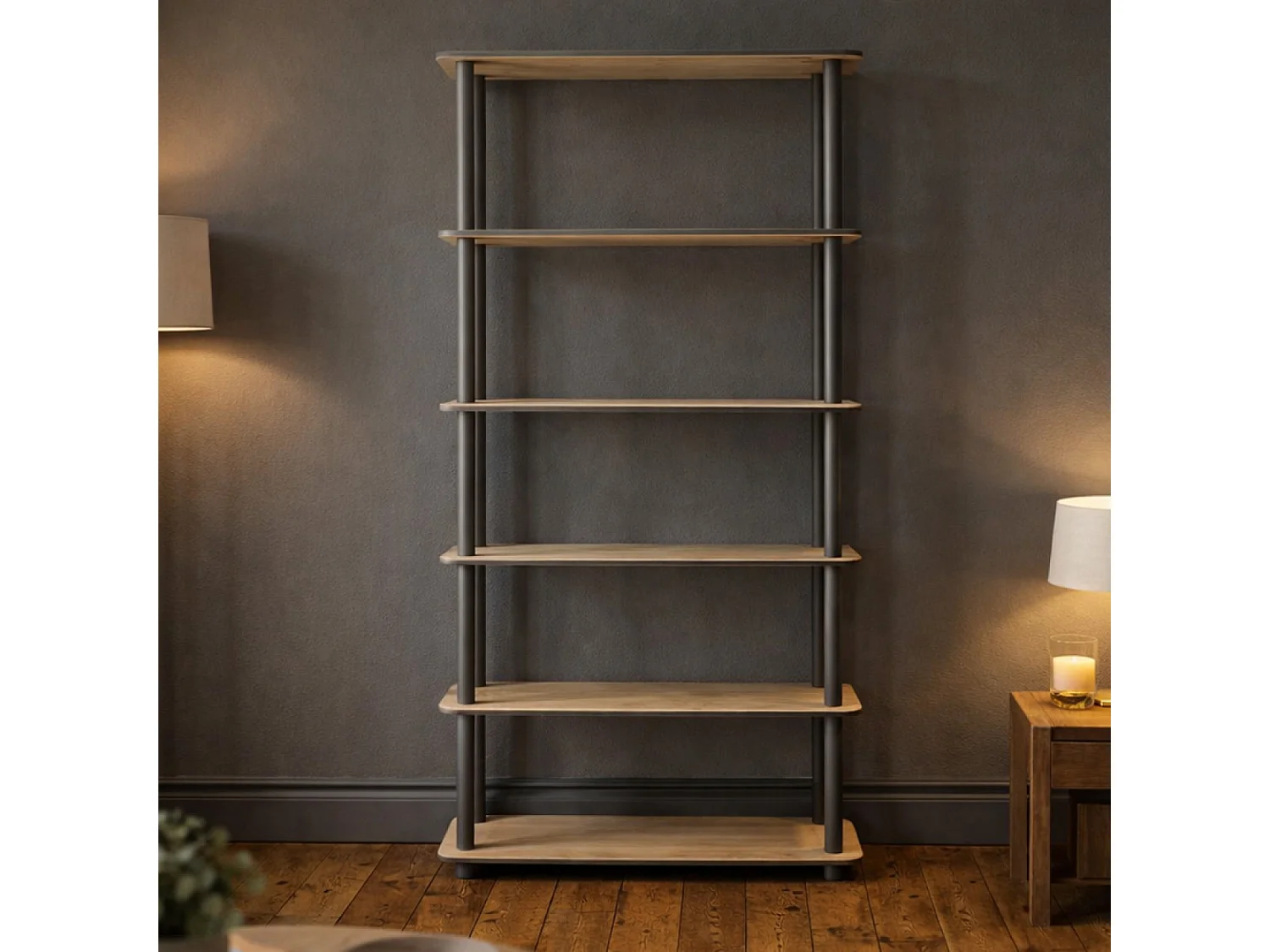 Étagère contemporaine effet chêne - 6 niveaux VIZA