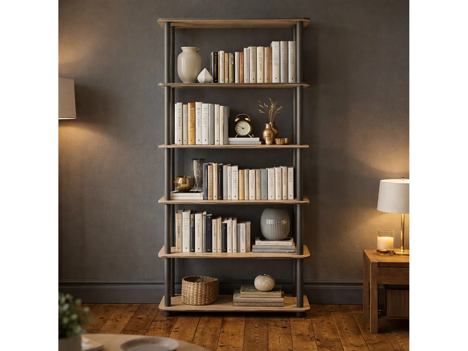 Étagère contemporaine effet chêne - 6 niveaux VIZA