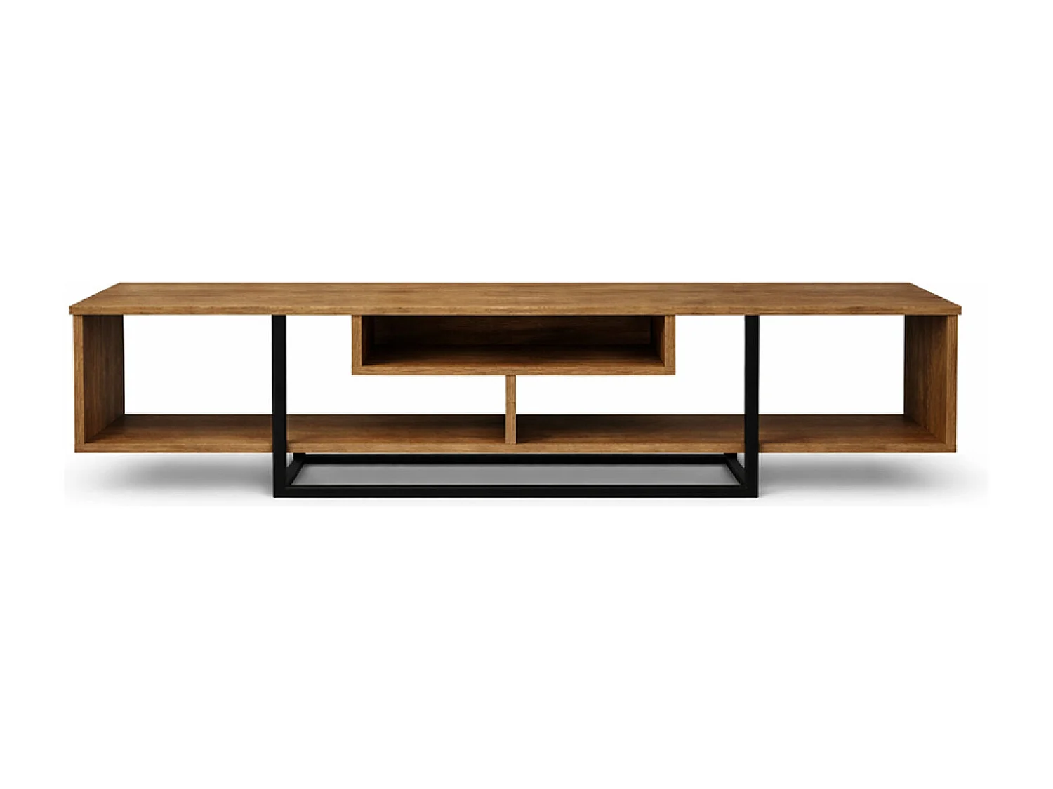 Meuble TV design industriel noyer et noir avec rangements - 149 cm SILO