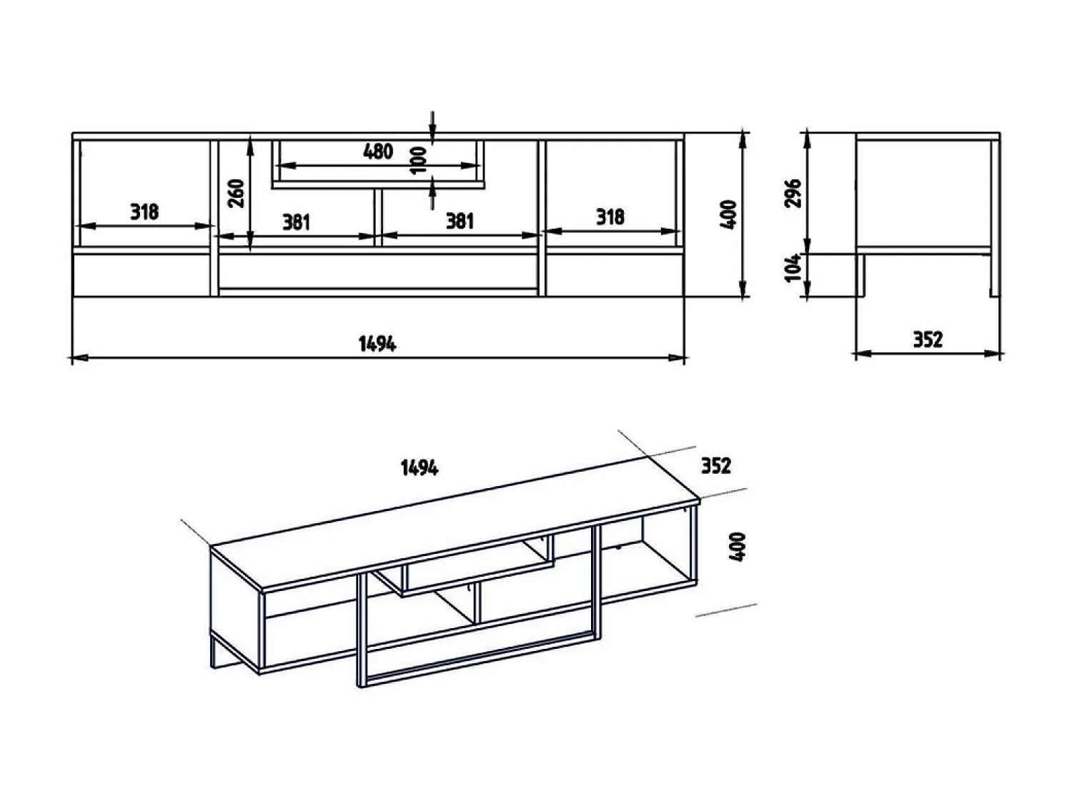 Meuble TV design industriel noyer et noir avec rangements - 149 cm SILO