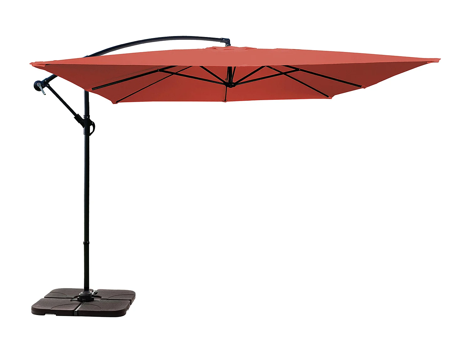 Parasol déporté 3 x 3 m et 4 dalles à lester remplisable terracotta - Genova