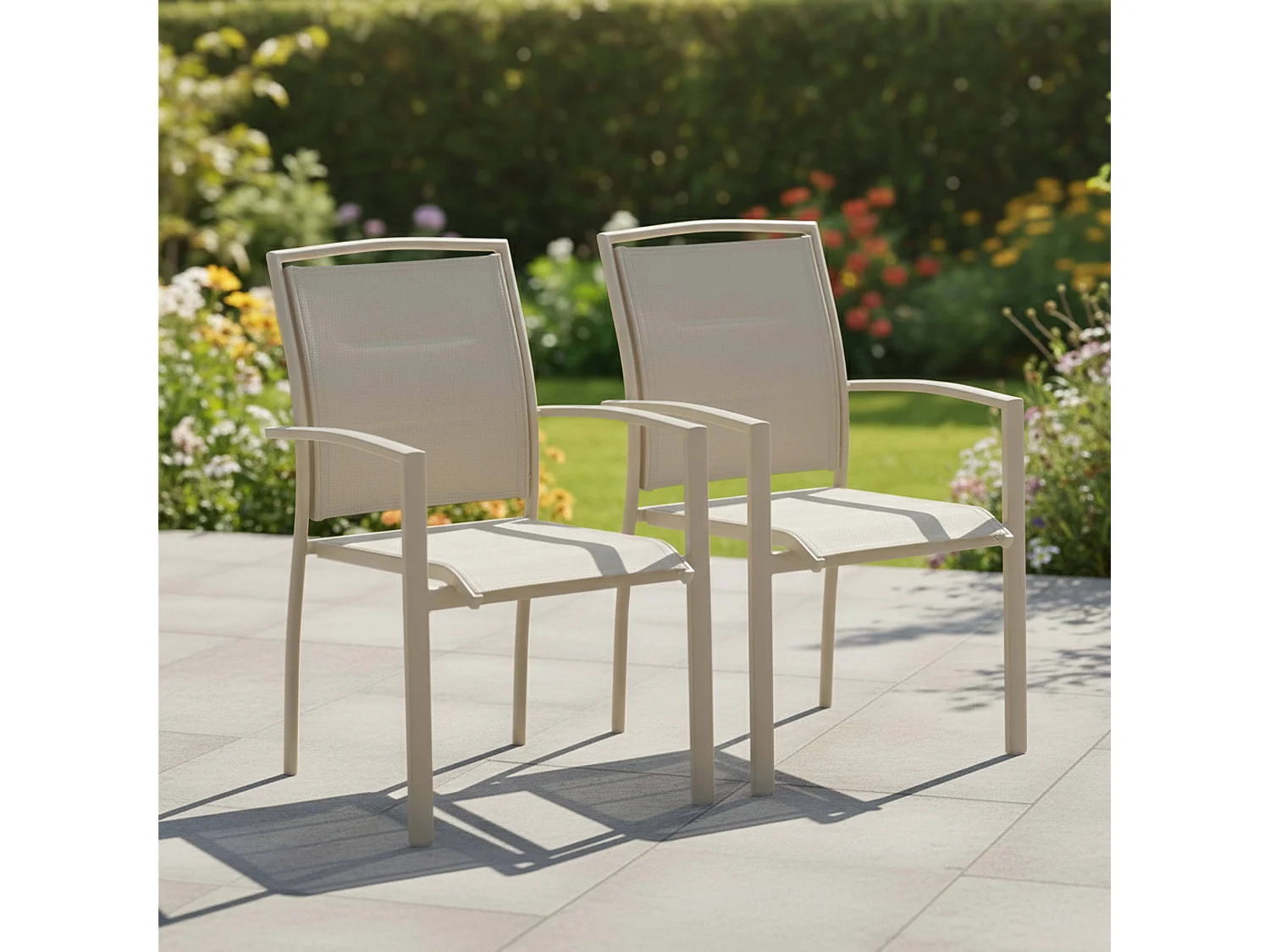 Lot de 2 fauteuils en aluminium crème