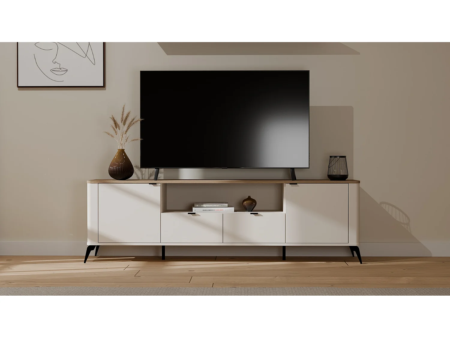Meuble TV CORDOBA 2S2S Cachemire Beige Oak Castello Meuble TV 2 tiroirs