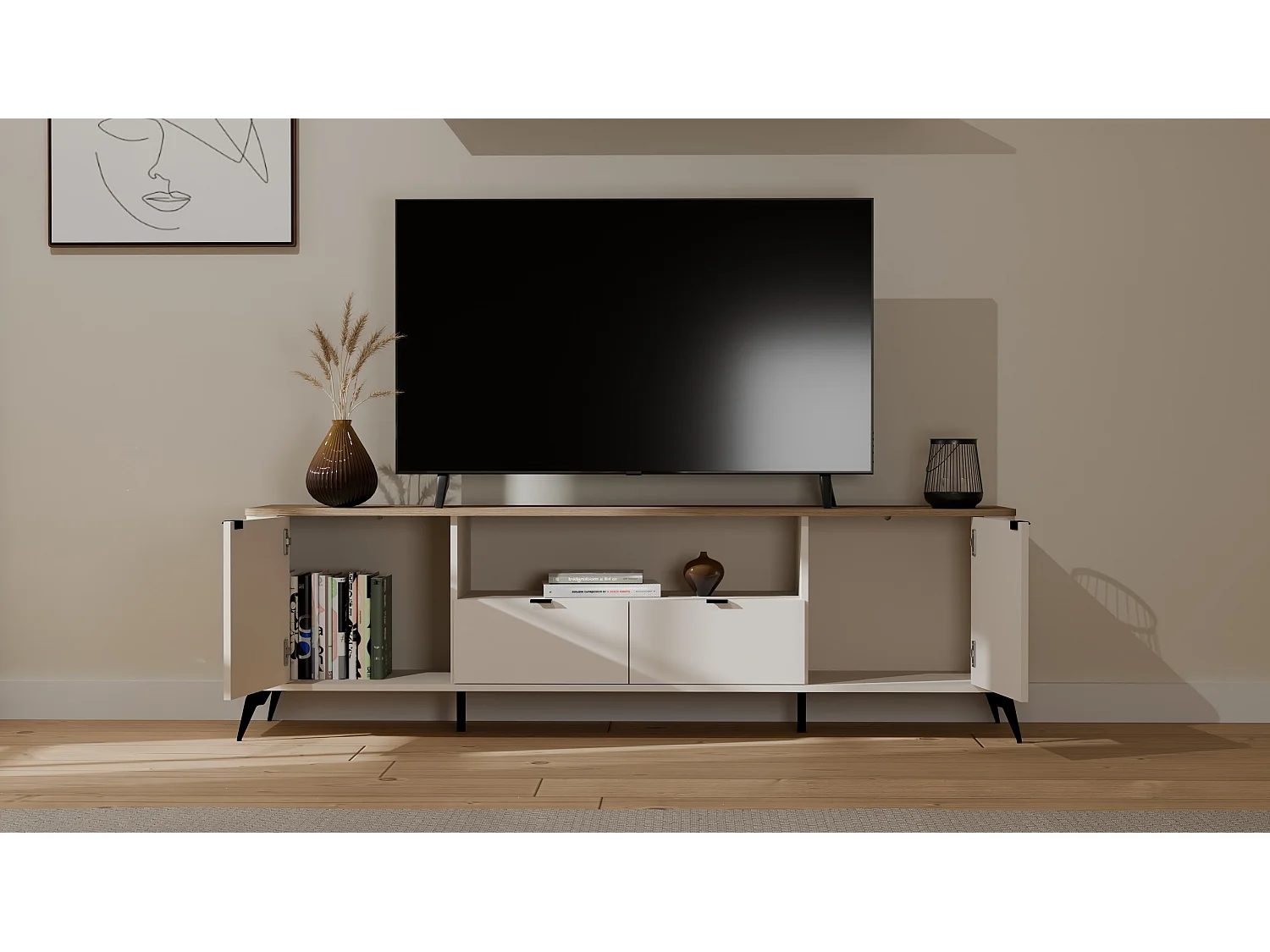 Meuble TV CORDOBA 2S2S Cachemire Beige Oak Castello Meuble TV 2 tiroirs