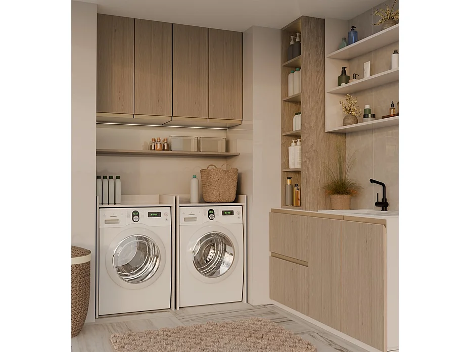 Szafka POLA Na Pralkę | Kaszmir Beżowy | 64x50x97,5 cm | Regał Łazienkowy