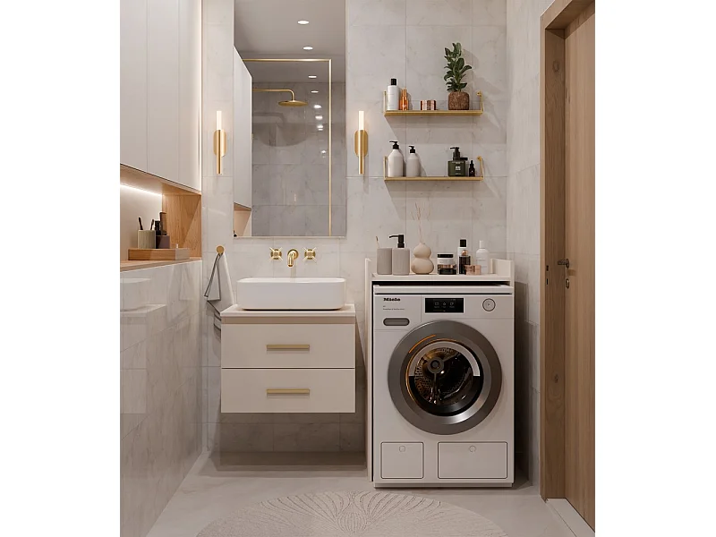 Szafka POLA Na Pralkę | Kaszmir Beżowy | 64x50x97,5 cm | Regał Łazienkowy