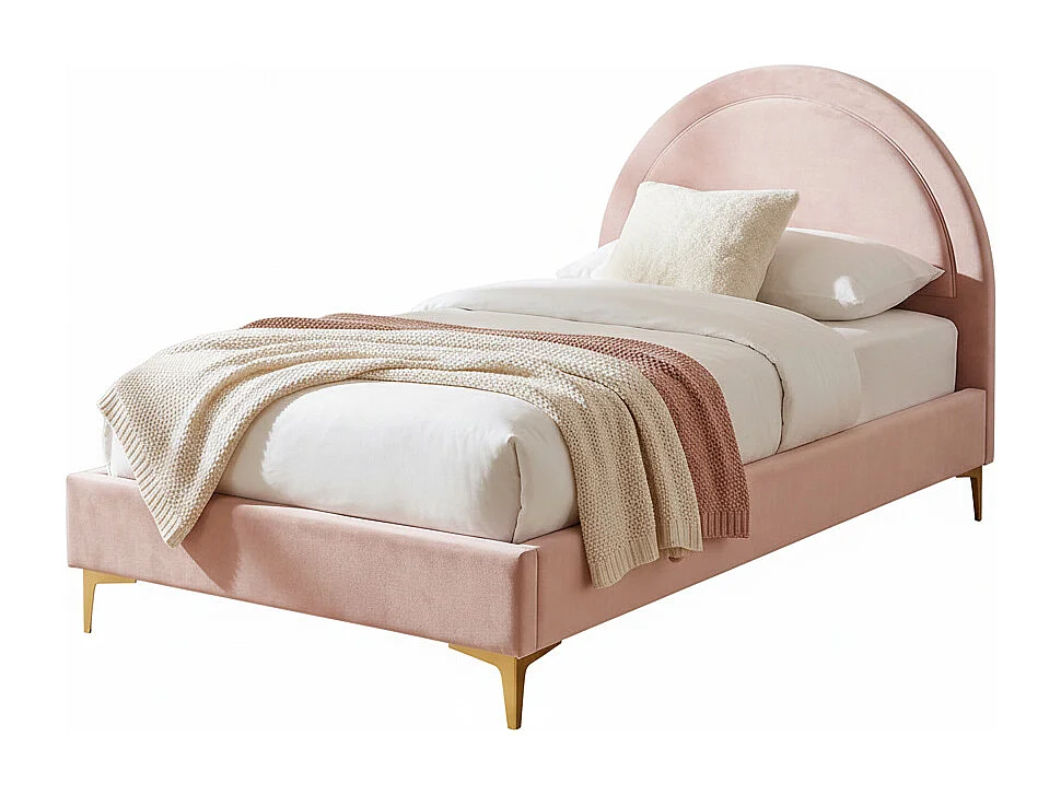 Lit enfant 90x190 cm tissu rose sommier inclus BOUDOIR