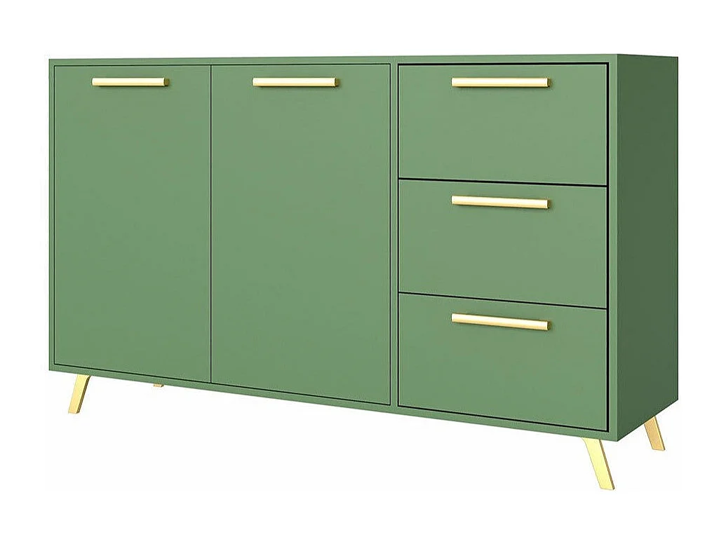 Commode Delbalo 103, Vert|Doré, Tiroirs et portes, Nombre de tiroirs: 3, 86x139x41cm