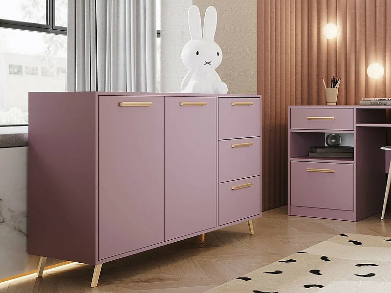 Commode Delbalo 103, Doré|Pourpre, Tiroirs et portes, Nombre de tiroirs: 3, 86x139x41cm