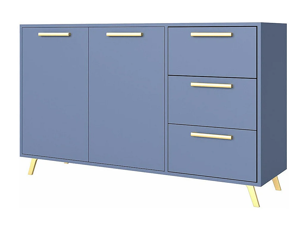 Commode Delbalo 103, Bleu|Doré, Tiroirs et portes, Nombre de tiroirs: 3, 86x139x41cm