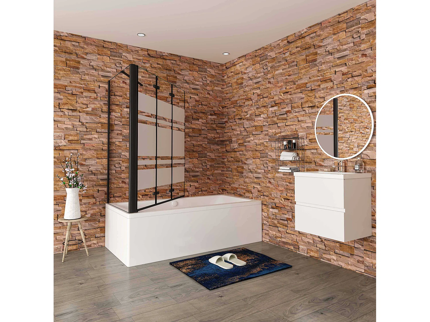 6mm ESG Glas Glaswand Badewannenaufsatz mit Seitenwand schwarz