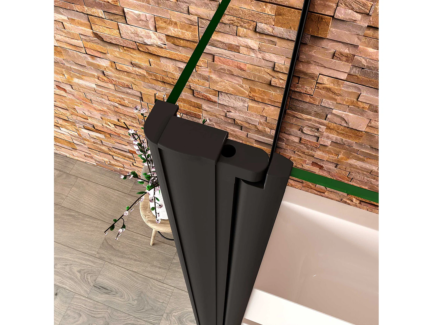 6mm ESG Glas Glaswand Badewannenaufsatz mit Seitenwand schwarz