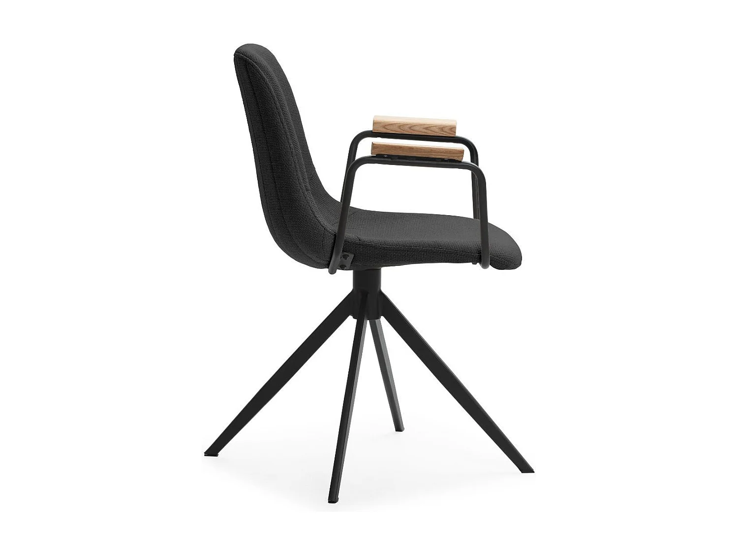 Lot de 2 chaises pivotantes en tissu maillé noir avec piètement métal laqué noir et accoudoirs - THALIA