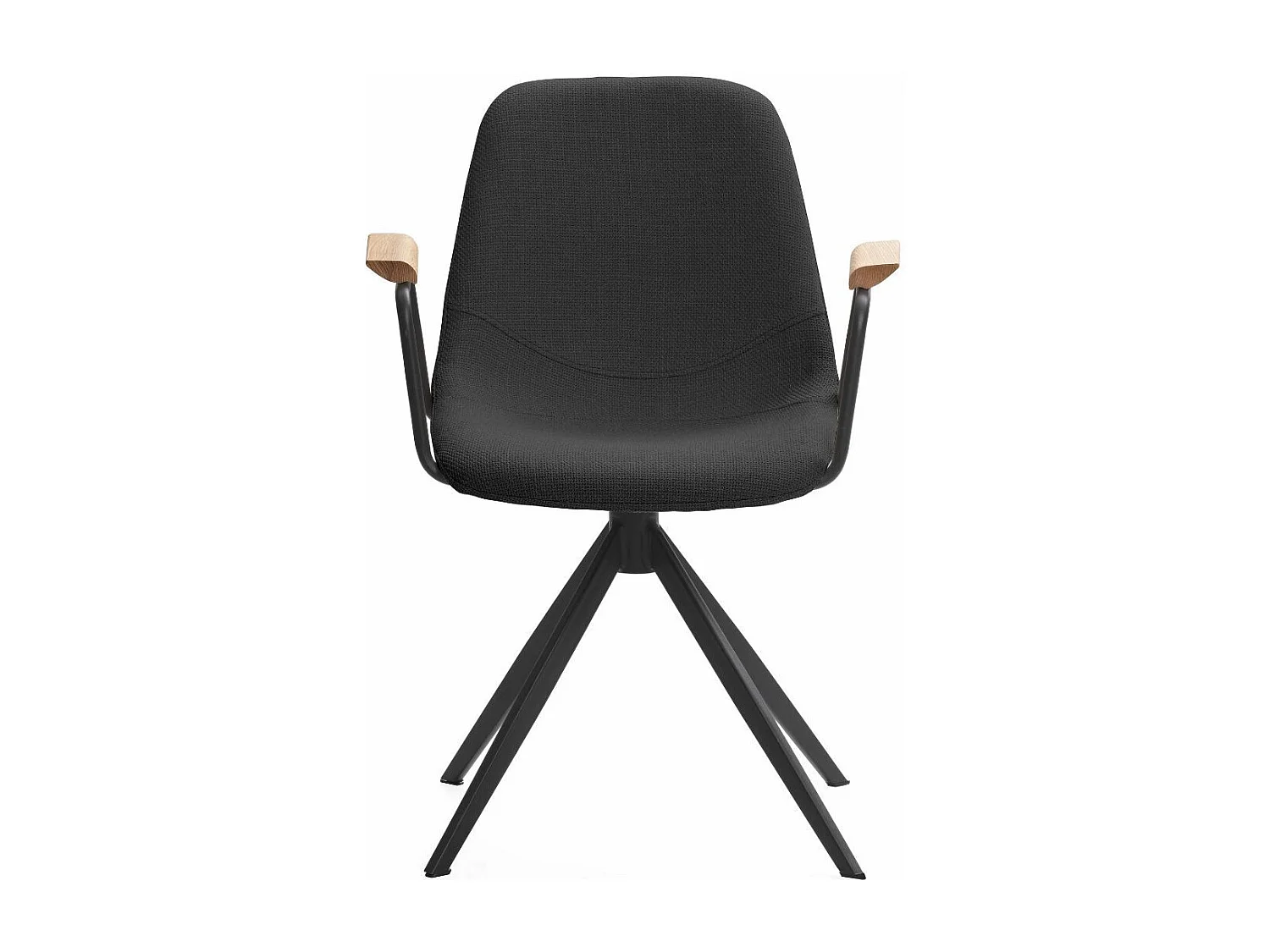 Lot de 2 chaises pivotantes en tissu maillé noir avec piètement métal laqué noir et accoudoirs - THALIA