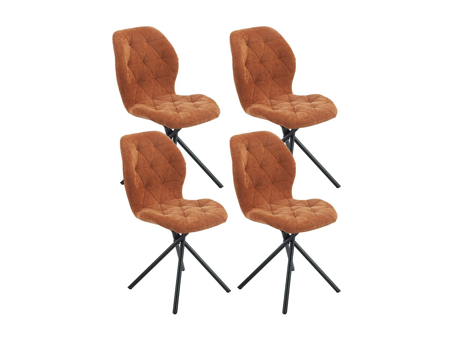 Lot de 4 chaises pivotantes en tissu déperlant terracotta avec piqûres décoratives losanges - NOLYA