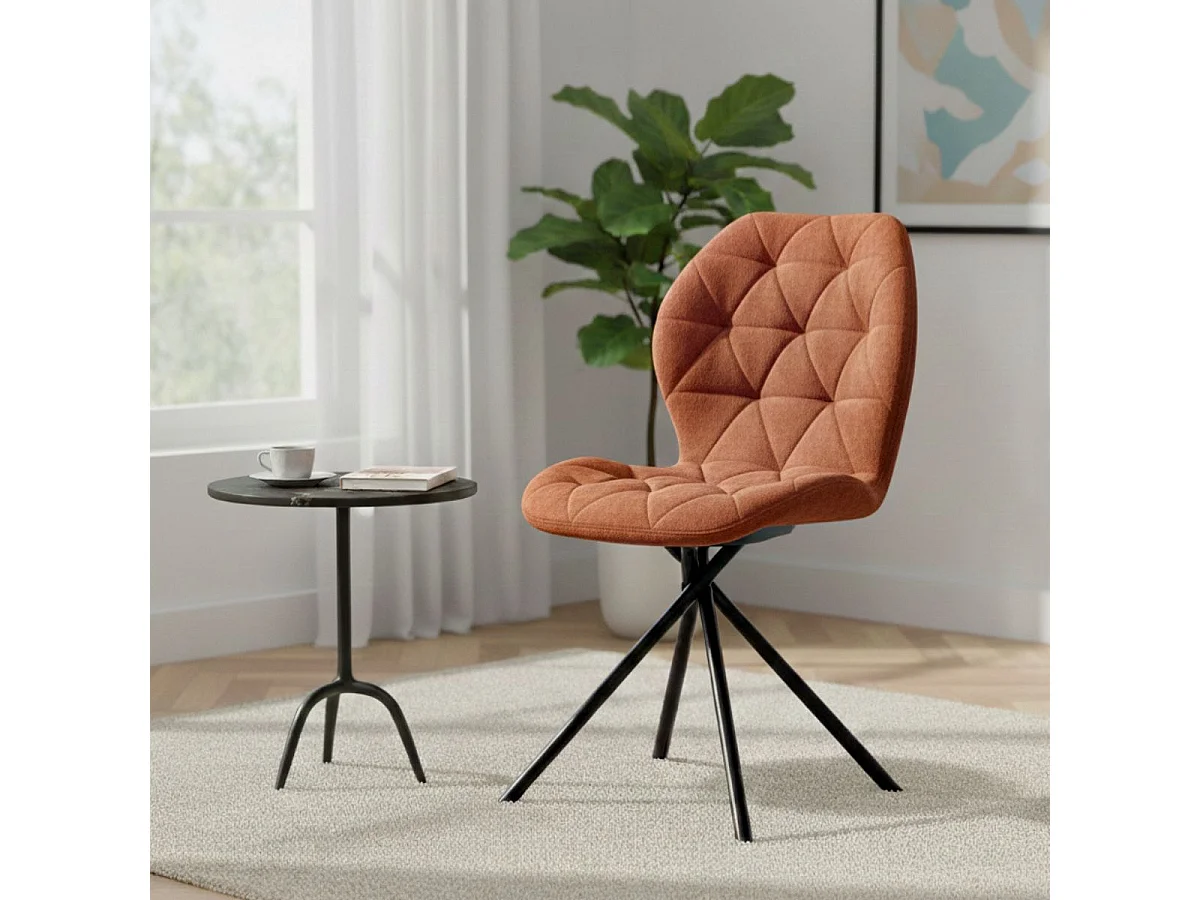 Lot de 4 chaises pivotantes en tissu déperlant terracotta avec piqûres décoratives losanges - NOLYA