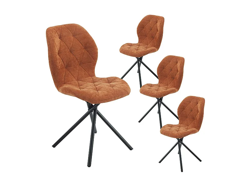 Lot de 4 chaises pivotantes en tissu déperlant terracotta avec piqûres décoratives losanges - NOLYA