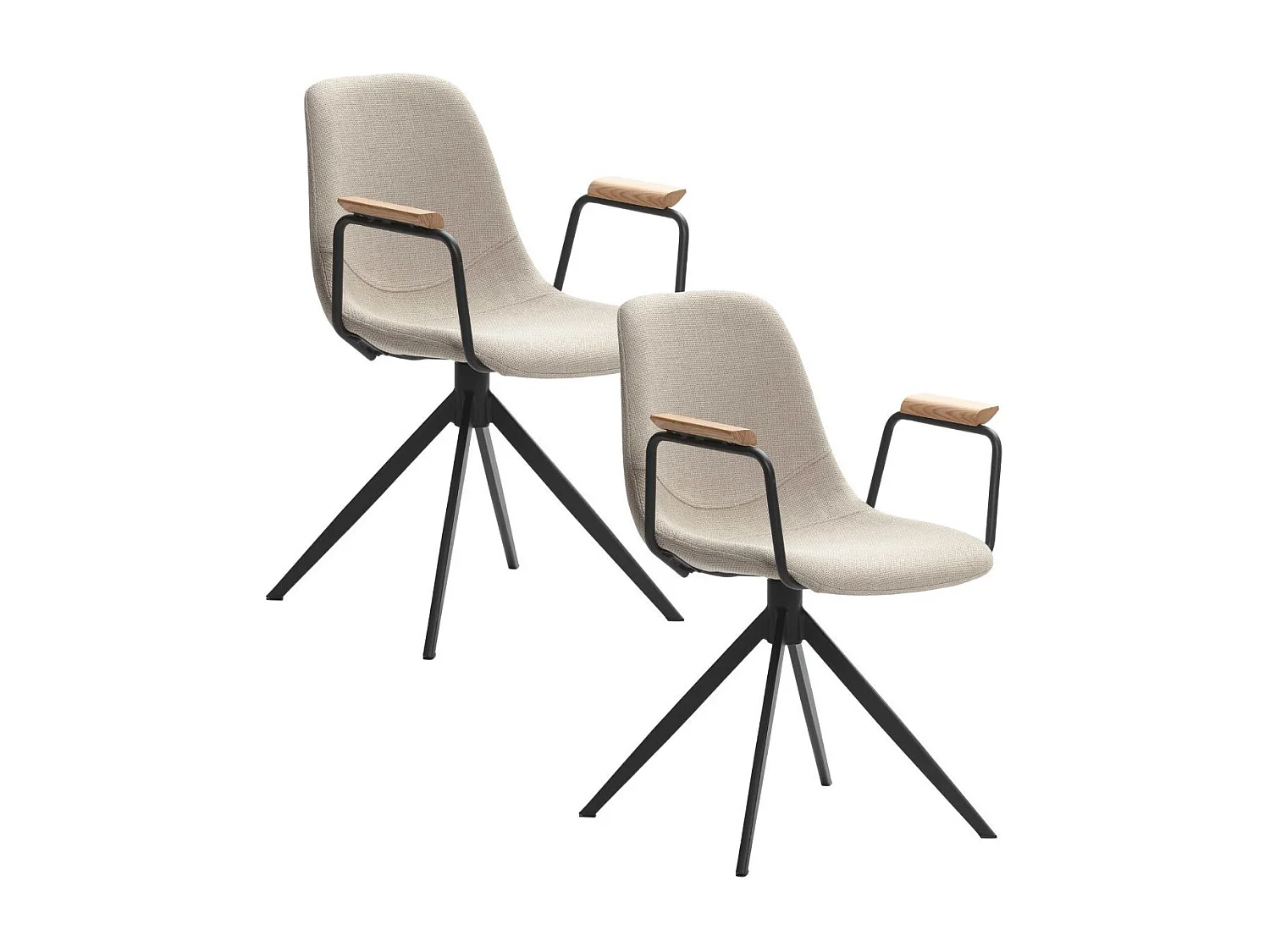 Lot de 2 chaises pivotantes en tissu maillé beige avec piètement métal laqué noir et accoudoirs - THALIA