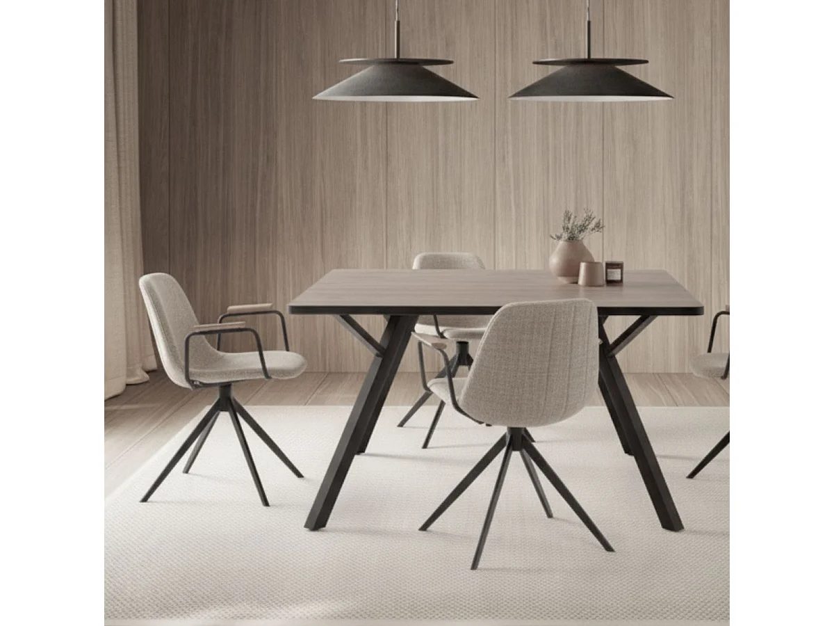 Lot de 2 chaises pivotantes en tissu maillé beige avec piètement métal laqué noir et accoudoirs - THALIA