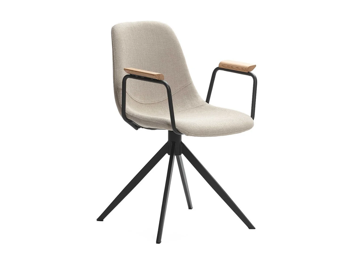 Lot de 2 chaises pivotantes en tissu maillé beige avec piètement métal laqué noir et accoudoirs - THALIA