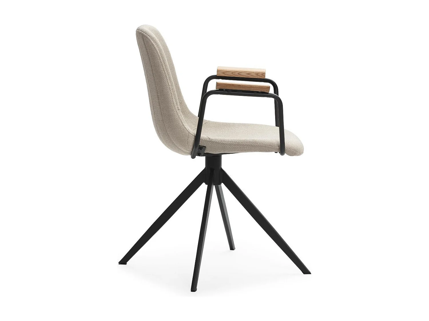 Lot de 2 chaises pivotantes en tissu maillé beige avec piètement métal laqué noir et accoudoirs - THALIA