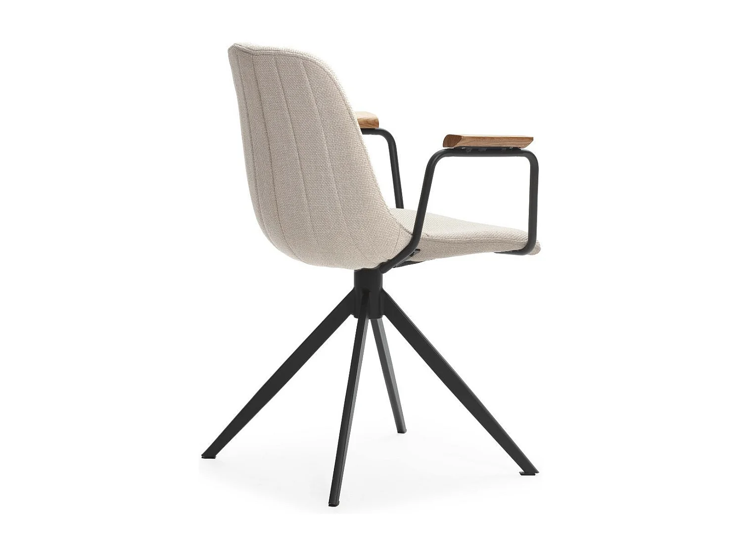 Lot de 2 chaises pivotantes en tissu maillé beige avec piètement métal laqué noir et accoudoirs - THALIA