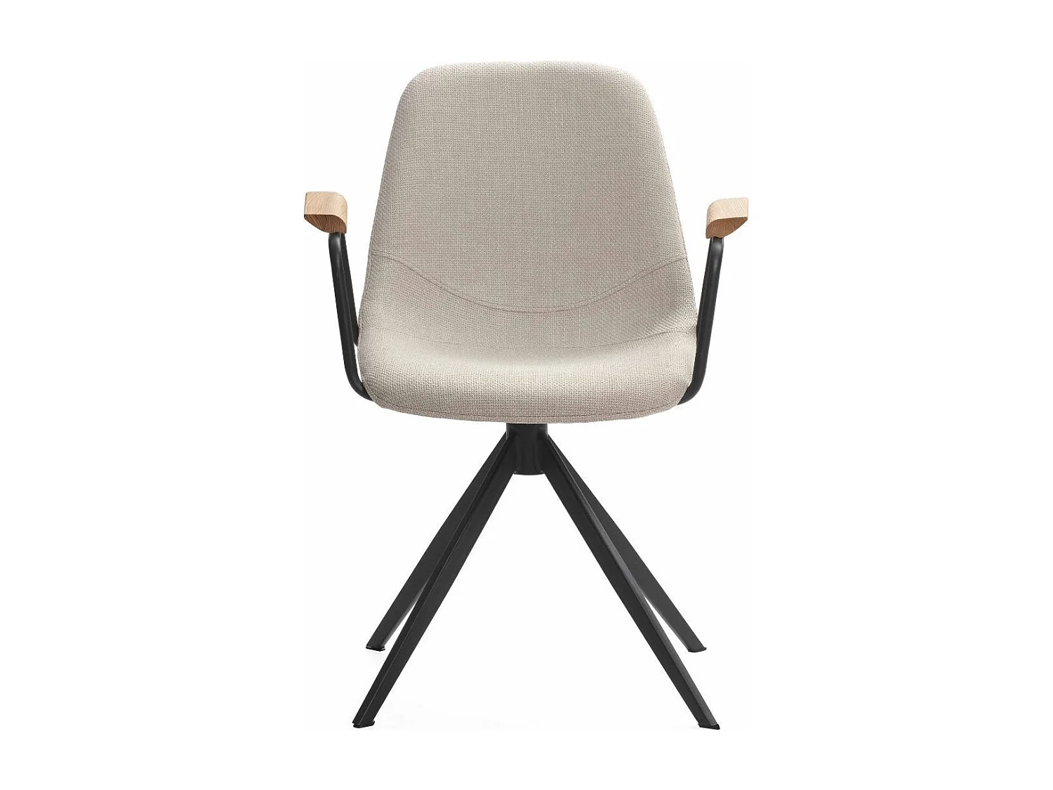 Lot de 2 chaises pivotantes en tissu maillé beige avec piètement métal laqué noir et accoudoirs - THALIA