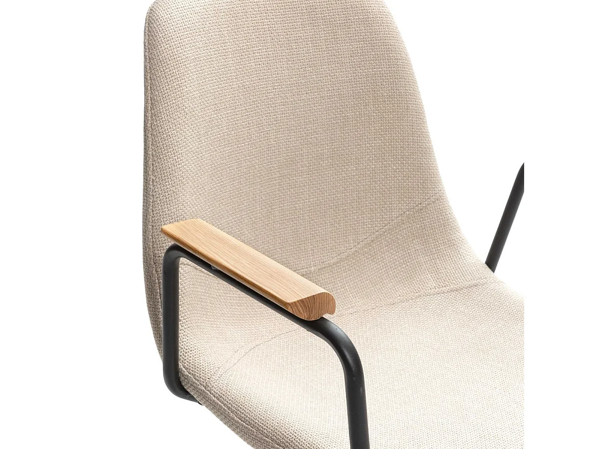 Lot de 2 chaises pivotantes en tissu maillé beige avec piètement métal laqué noir et accoudoirs - THALIA