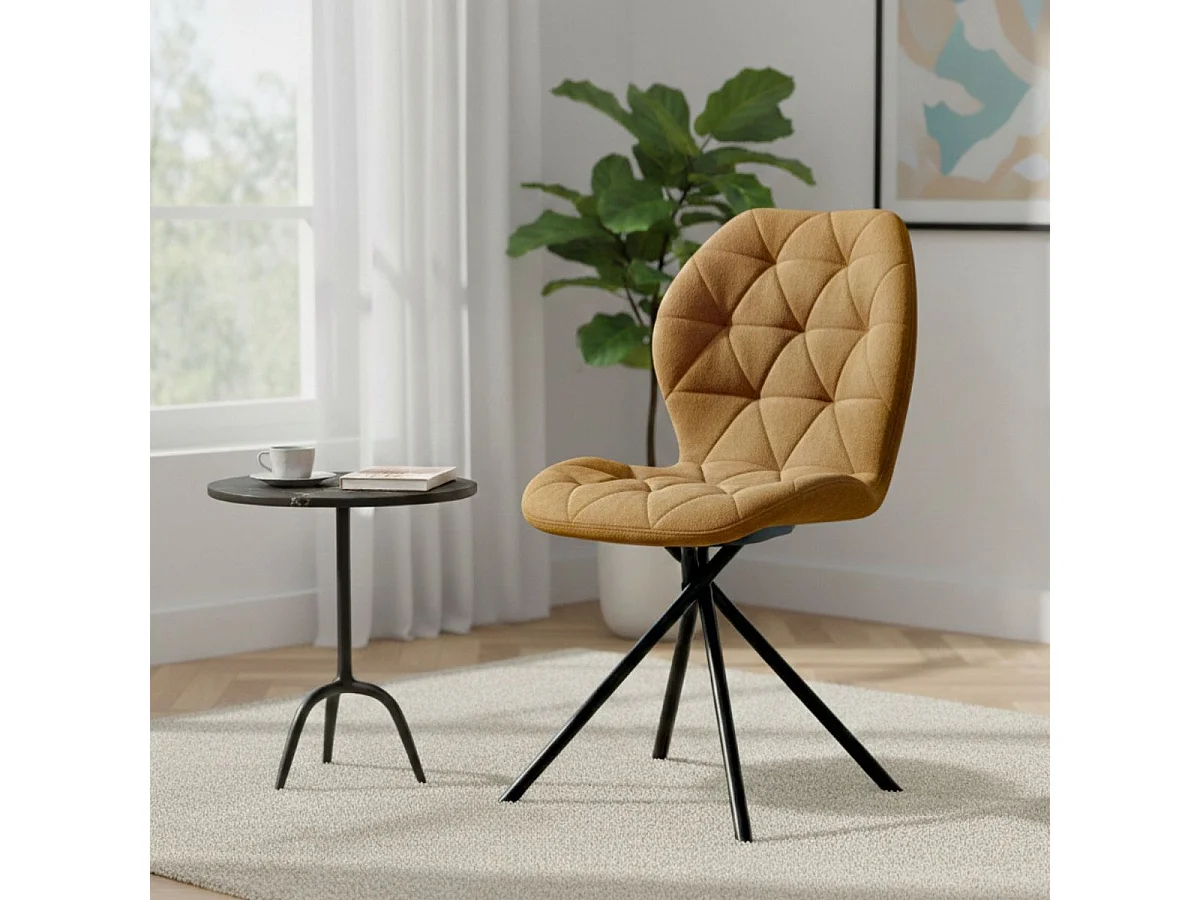 Lot de 4 chaises pivotantes en tissu déperlant camel avec piqûres décoratives losanges - NOLYA