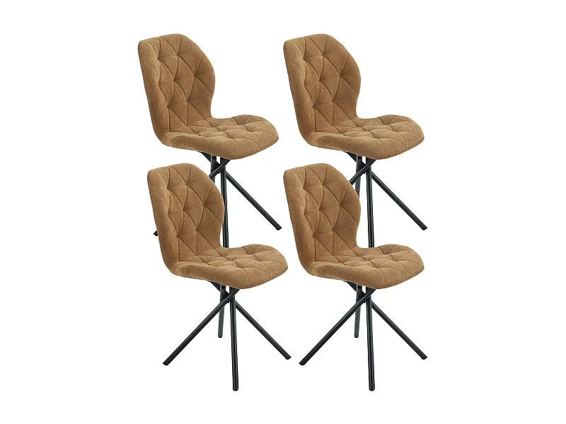 Lot de 4 chaises pivotantes en tissu déperlant camel avec piqûres décoratives losanges - NOLYA