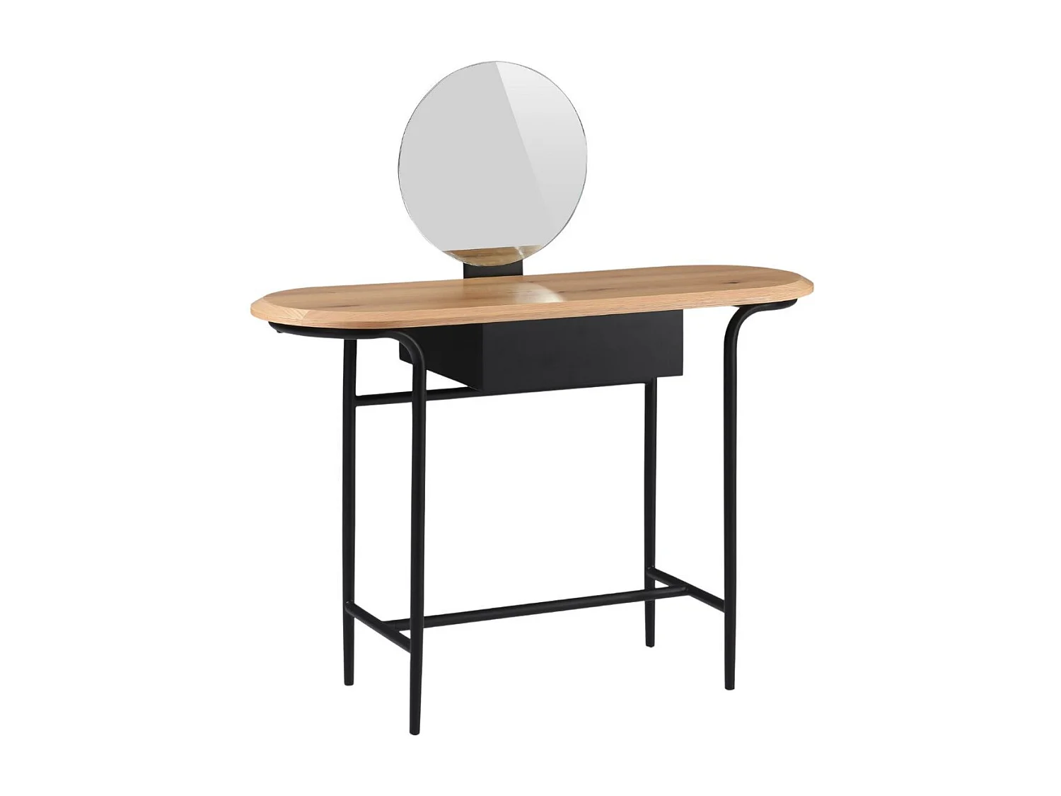 Coiffeuse en métal et MDF plateau placage chêne avec miroir réglable en hauteur - ORBELLE