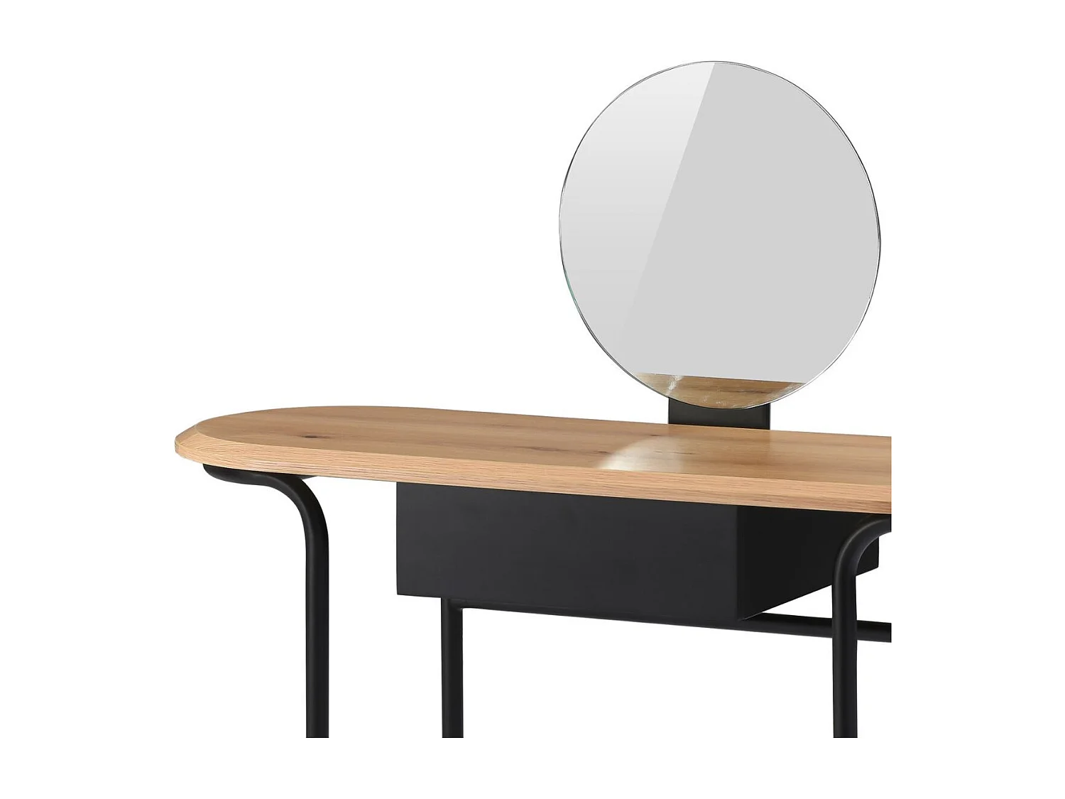 Coiffeuse en métal et MDF plateau placage chêne avec miroir réglable en hauteur - ORBELLE