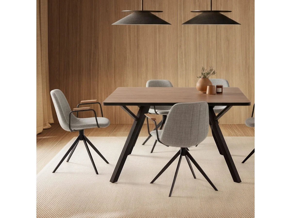 Lot de 2 chaises pivotantes en tissu maillé gris clair avec piètement métal laqué noir et accoudoirs - THALIA