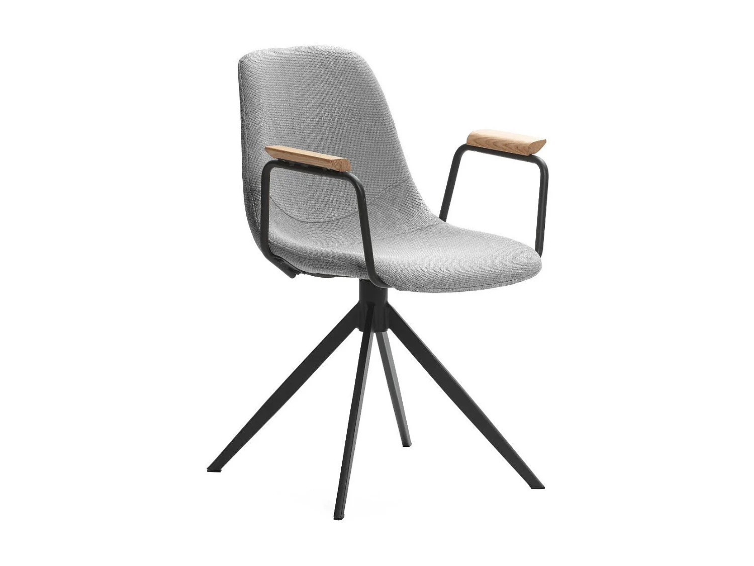 Lot de 2 chaises pivotantes en tissu maillé gris clair avec piètement métal laqué noir et accoudoirs - THALIA