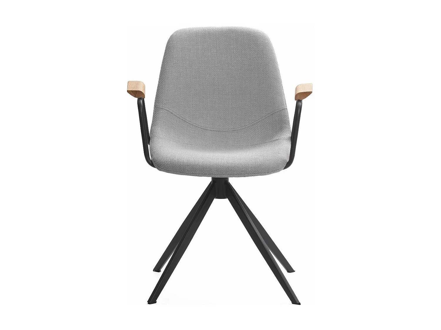 Lot de 2 chaises pivotantes en tissu maillé gris clair avec piètement métal laqué noir et accoudoirs - THALIA