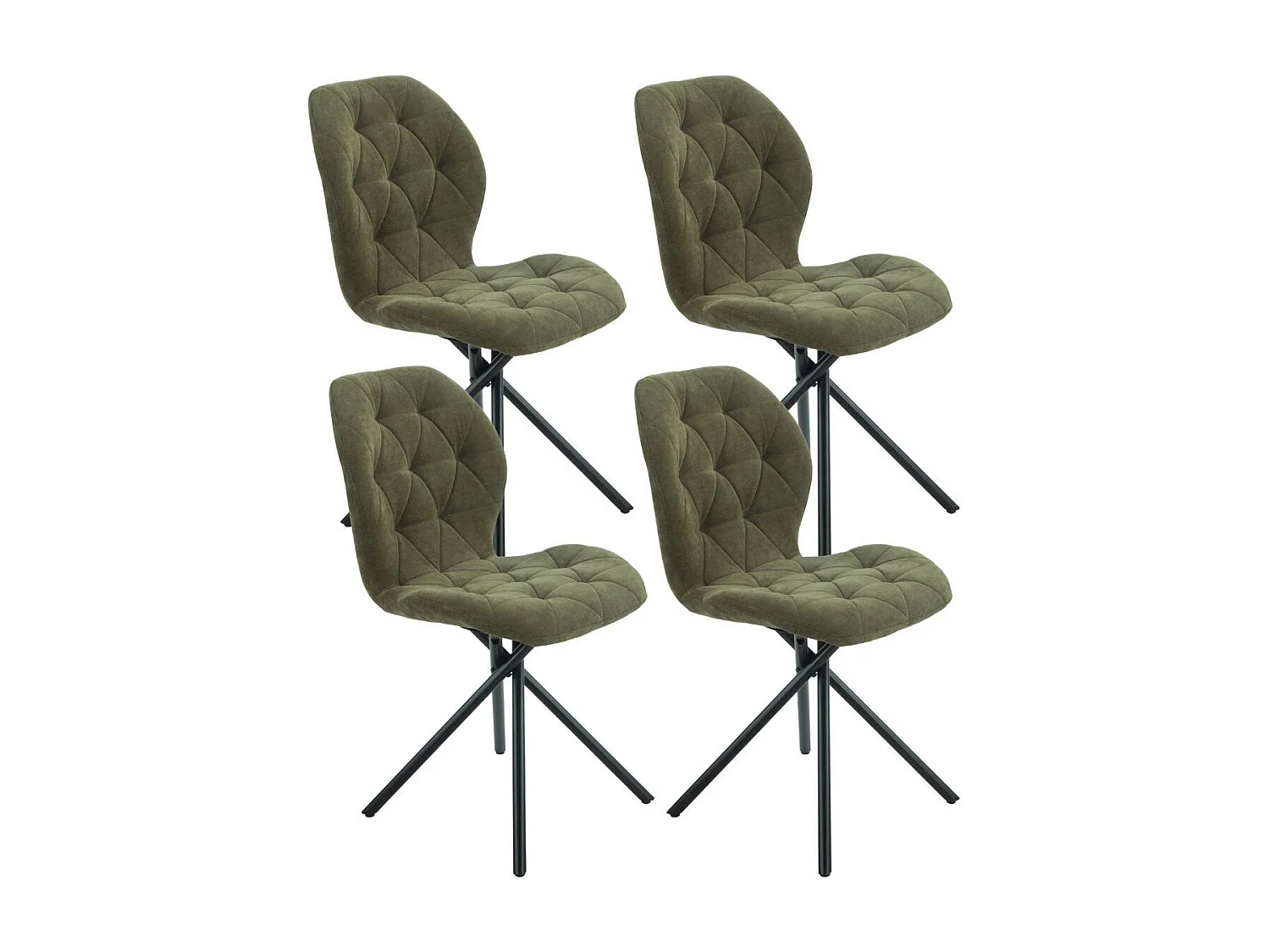 Lot de 4 chaises pivotantes en tissu déperlant vert avec piqûres décoratives losanges - NOLYA