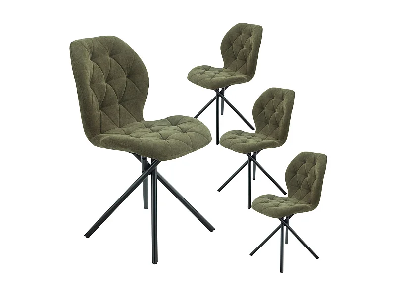Lot de 4 chaises pivotantes en tissu déperlant vert avec piqûres décoratives losanges - NOLYA