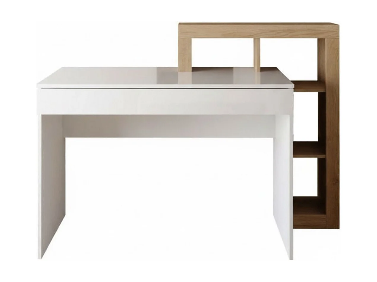 Coiffeuse 1 tiroir avec étagère décalées blanc laqué et aspect bois finition Cadiz - ARTURO