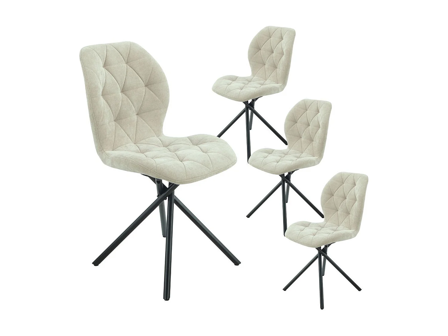 Lot de 4 chaises pivotantes en tissu déperlant beige avec piqûres décoratives losanges - NOLYA