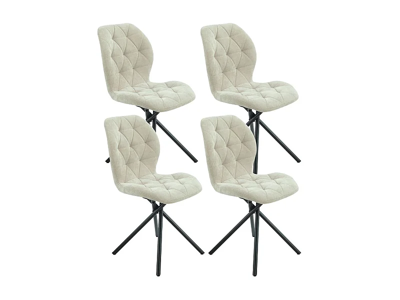 Lot de 4 chaises pivotantes en tissu déperlant beige avec piqûres décoratives losanges - NOLYA