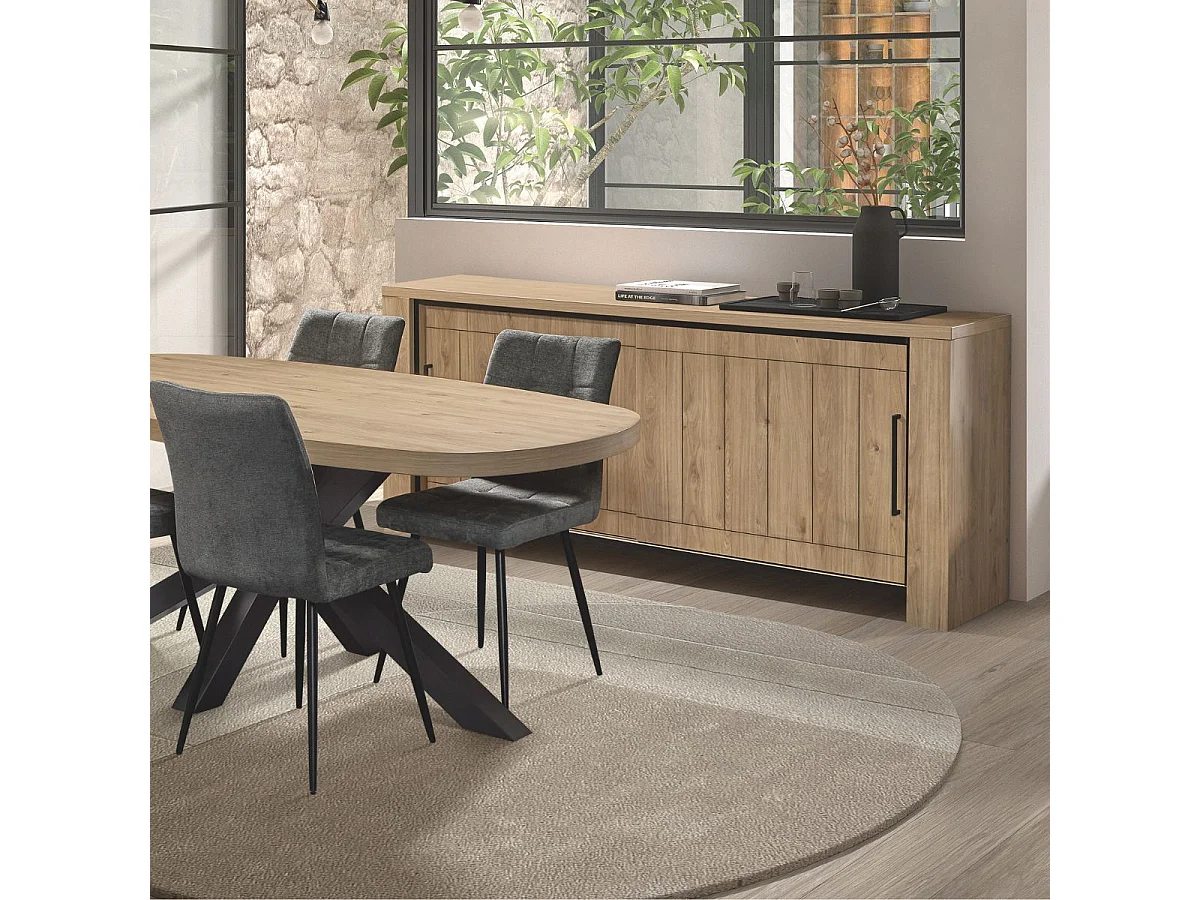 Buffet 2 portes coulissantes aspect bois finition Castel Oak - SORIEL