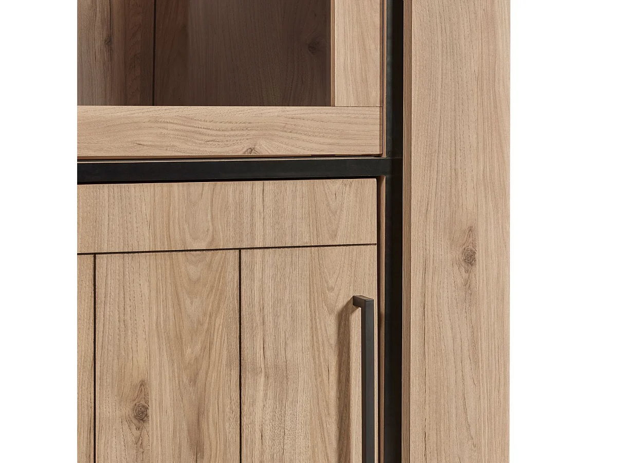 Argentier 4 portes coulissantes dont 2 vitrées avec éclairage leds aspect bois finition Castel Oak - SORIEL