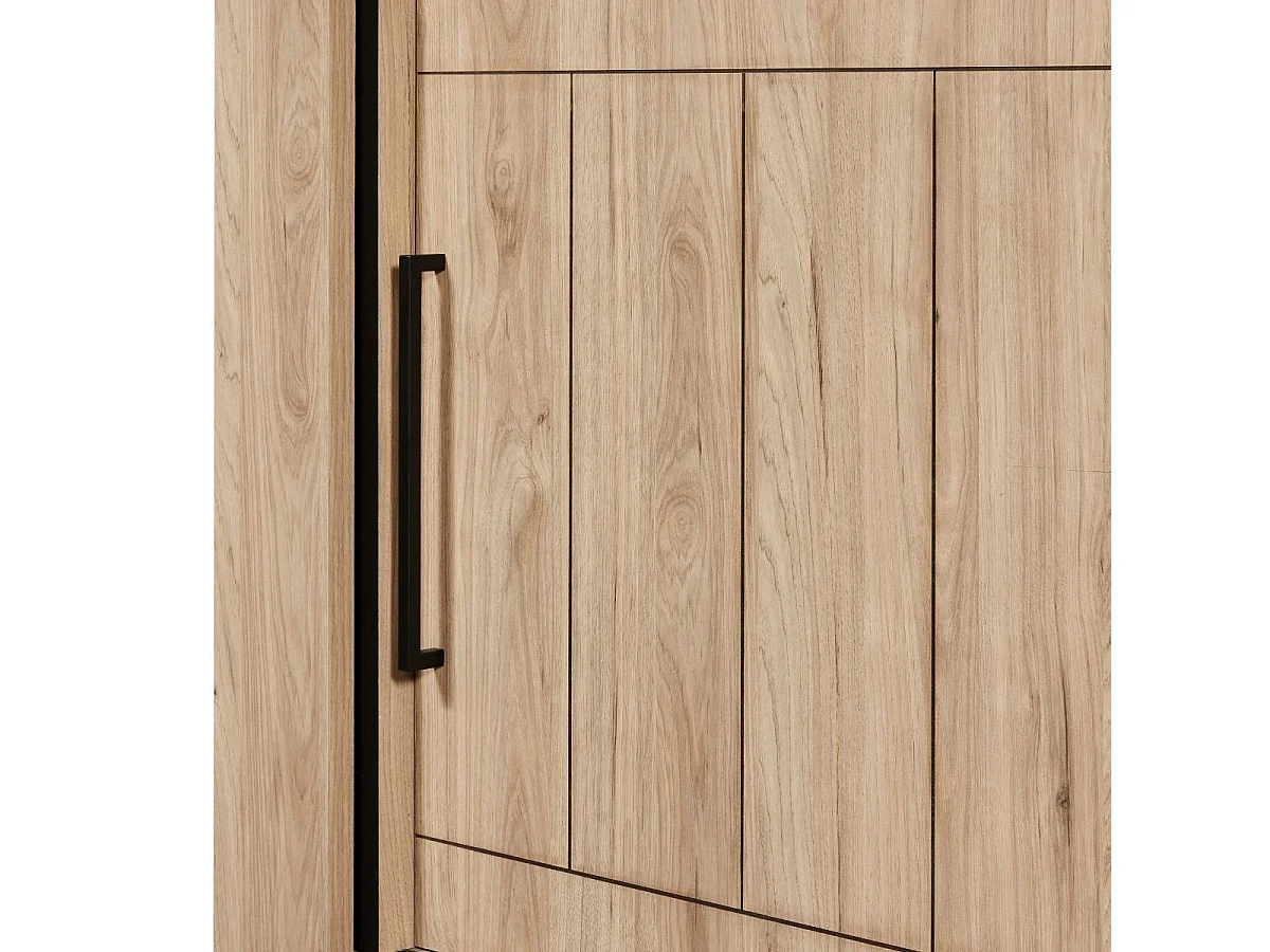 Argentier 4 portes coulissantes dont 2 vitrées avec éclairage leds aspect bois finition Castel Oak - SORIEL