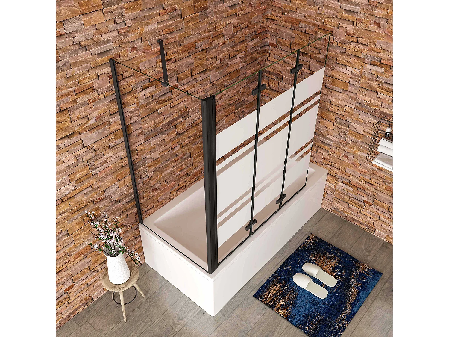 6mm ESG Glas Glaswand Badewannenaufsatz mit Seitenwand schwarz