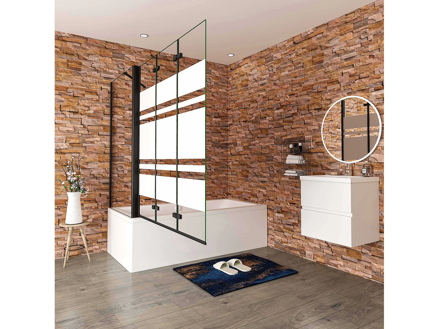 6mm ESG Glas Glaswand Badewannenaufsatz mit Seitenwand schwarz