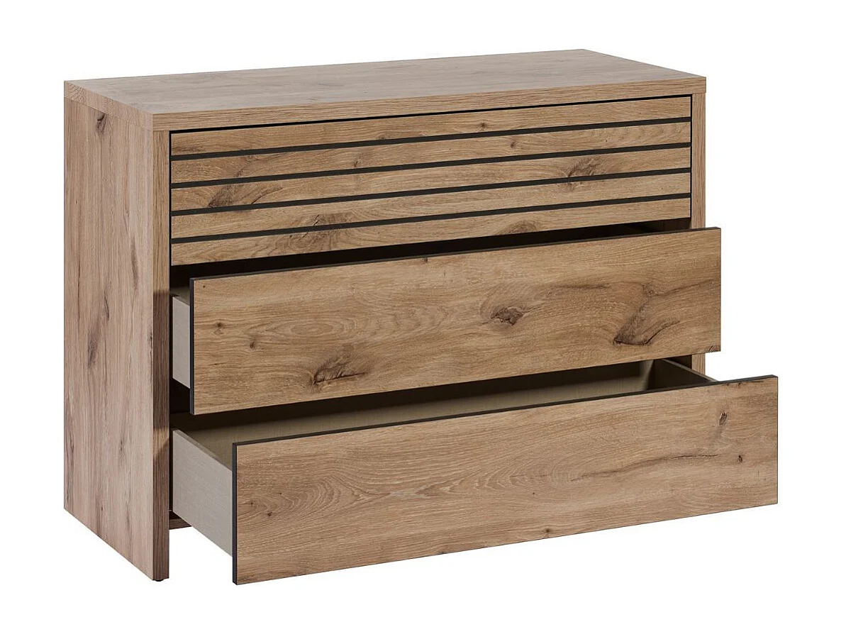 Commode 3 tiroirs  aspect bois et noir - NIKITA