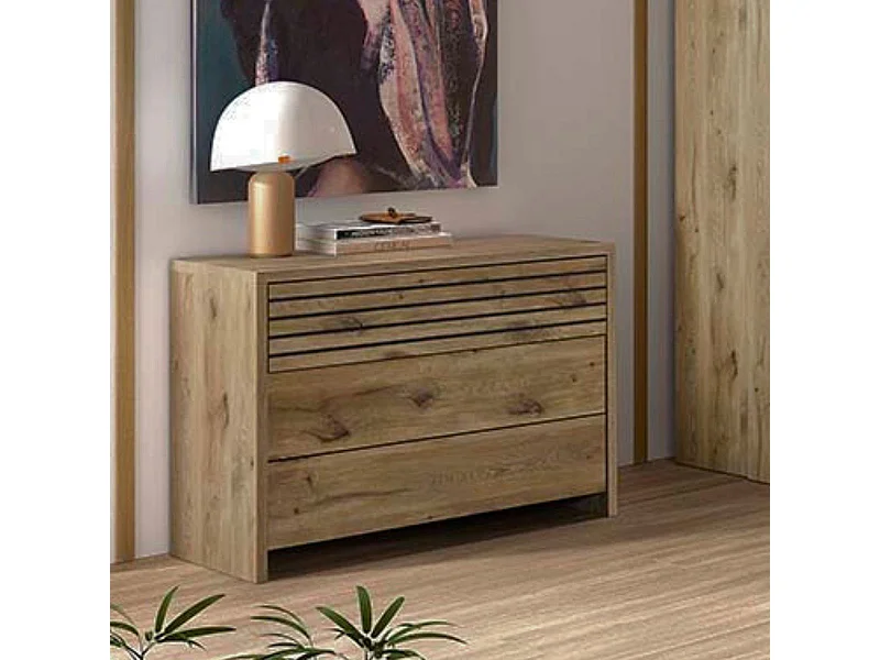 Commode 3 tiroirs  aspect bois et noir - NIKITA