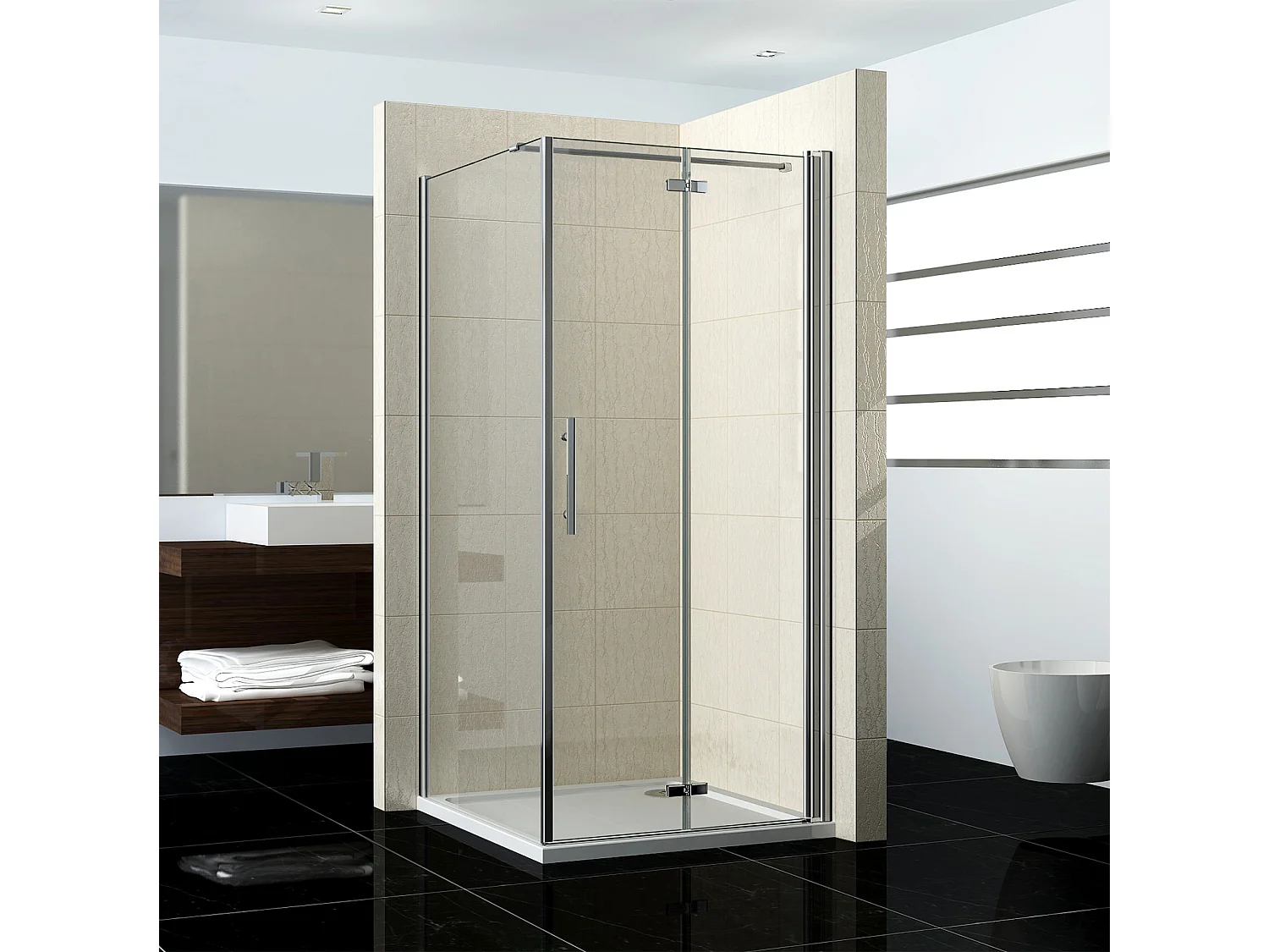 Nano+ESG Glas Eckeinstieg Duschabtrennung Duschkabine Drehtür 180°Falttür：100x197cm+Seitenwand：80x195cm