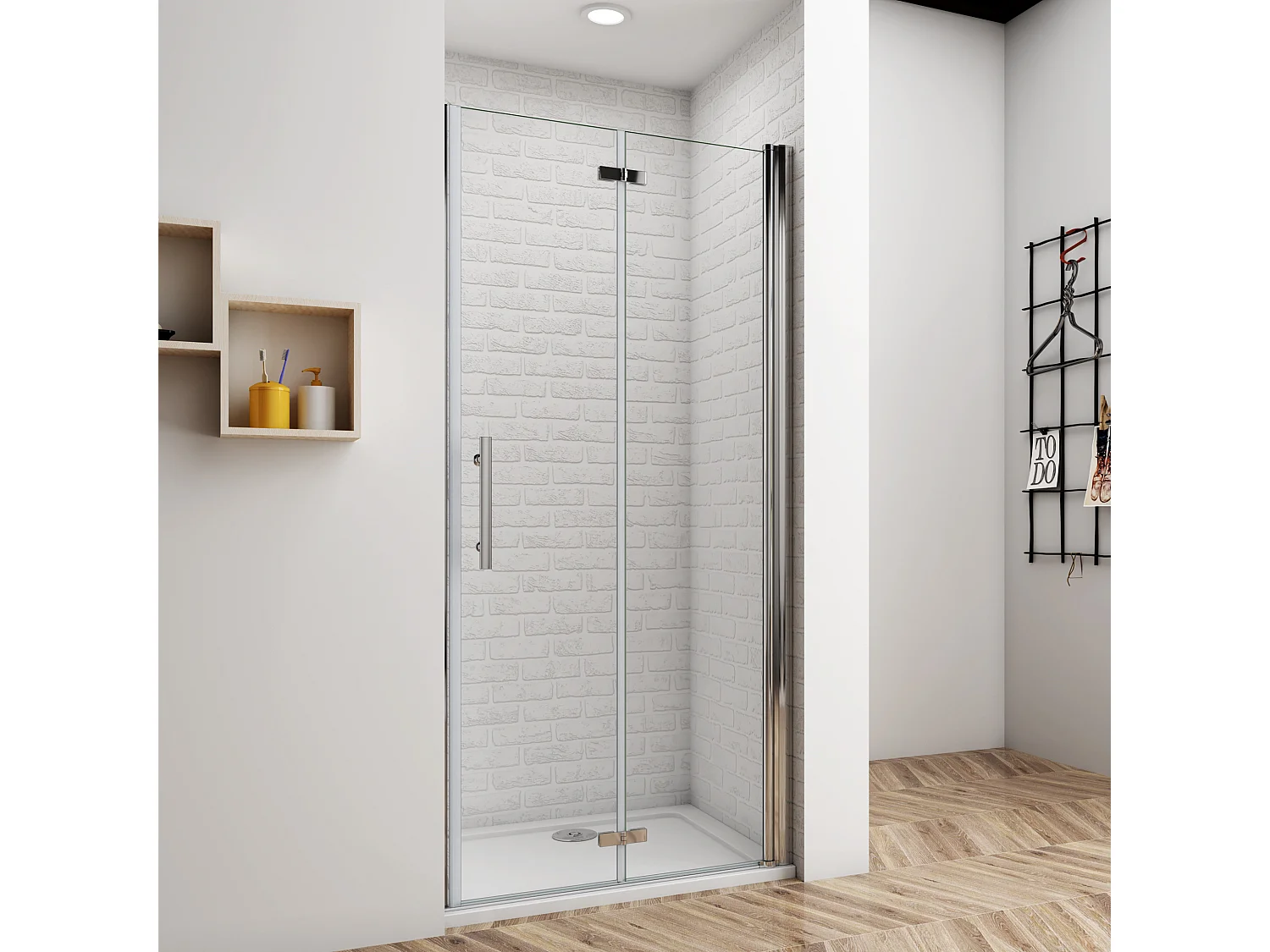 180°Falttür Nano+ESG Glas Eckeinstieg Duschabtrennung Duschkabine Drehtür 90x197cm